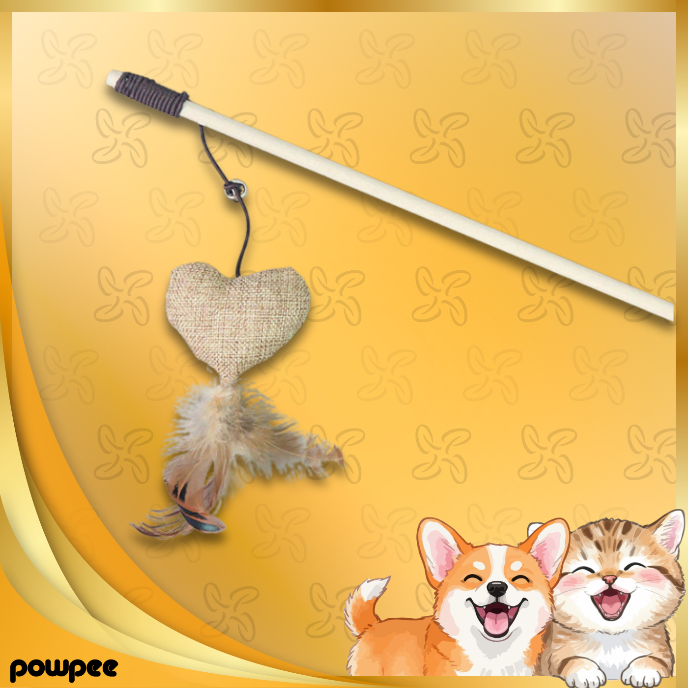 Nature’s Hunt: Premium Wooden Cat Teaser Wand with Linen Mouse, Feathers & Bell – Eco-Friendly Interactive Toy for Bonding