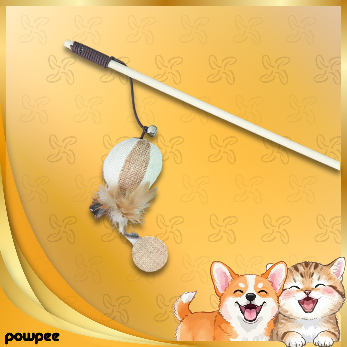 Nature’s Hunt: Premium Wooden Cat Teaser Wand with Linen Mouse, Feathers & Bell – Eco-Friendly Interactive Toy for Bonding