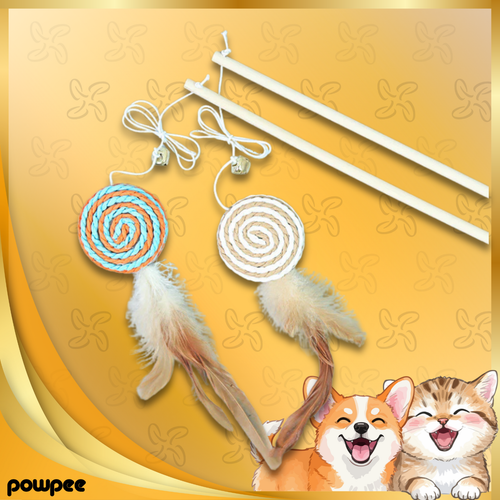 Nature’s Hunt: Premium Wooden Cat Teaser Wand with Linen Mouse, Feathers & Bell – Eco-Friendly Interactive Toy for Bonding