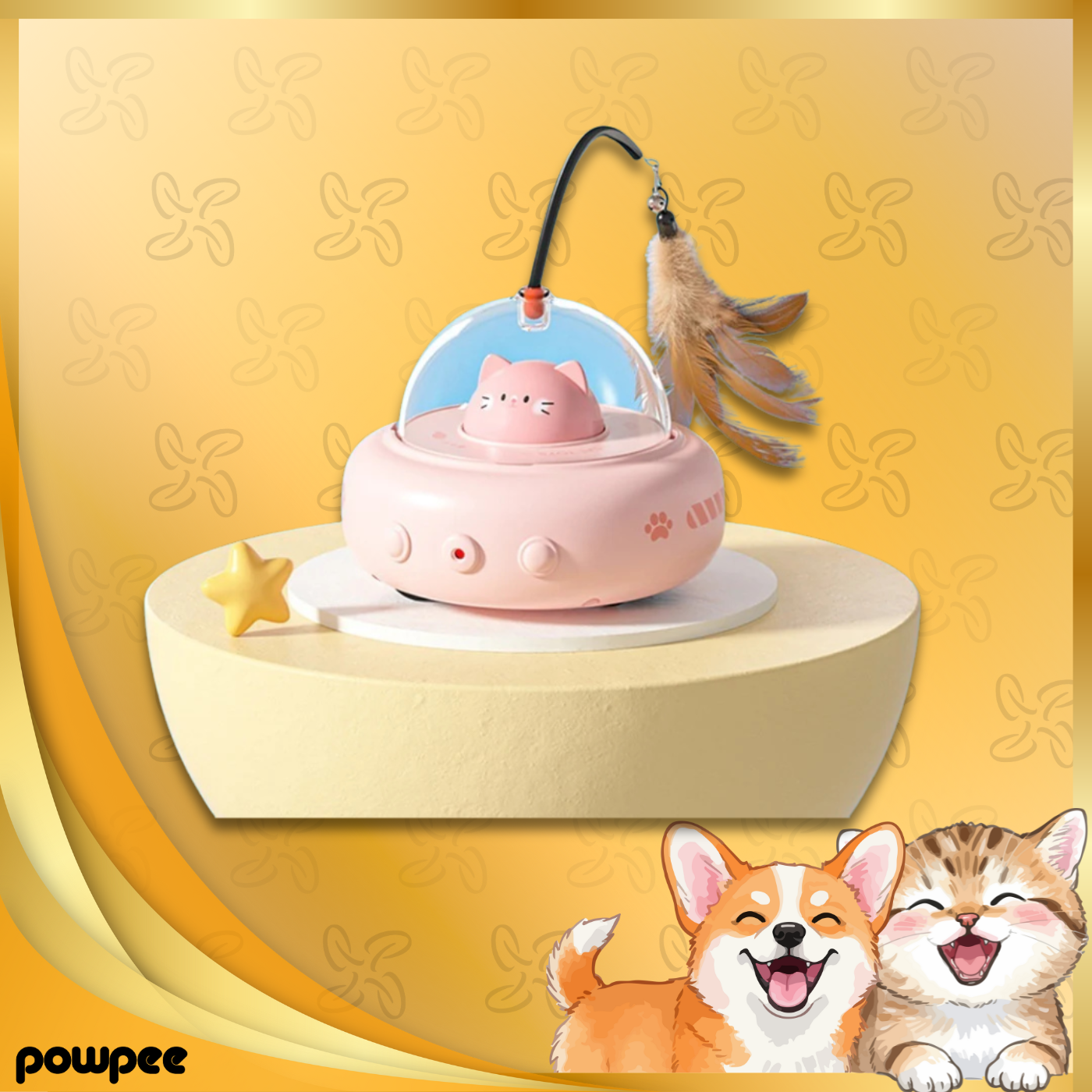 UFO Smart Interactive Cat Toy with Automatic Laser & Feather Teaser – Self-Rotating Robot for Indoor Cats